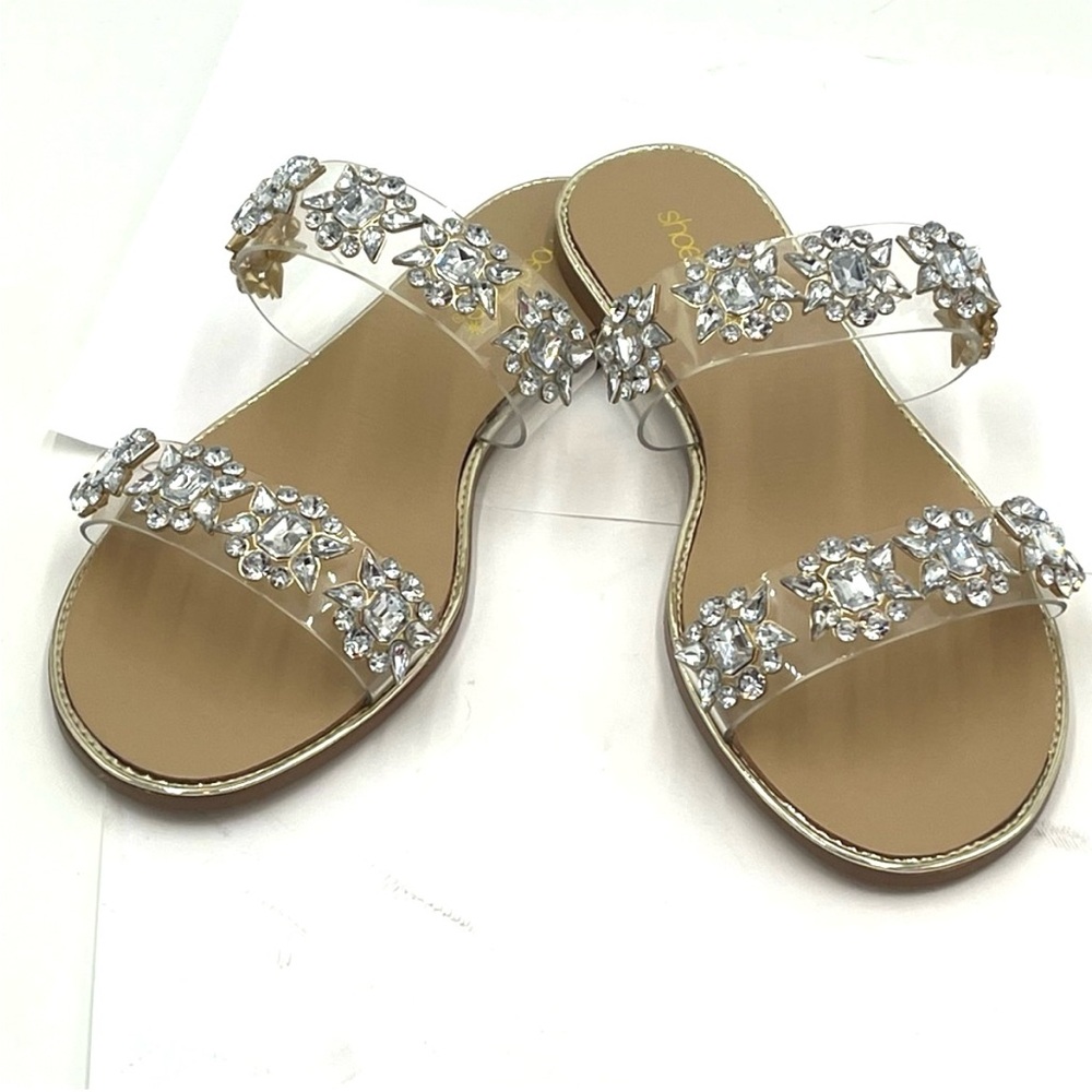 NIB Shoe Dazzle Haleigh Gold Rhinestone Sandals Size 6.5